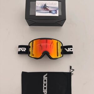 Orange and black double layered lens ski goggles